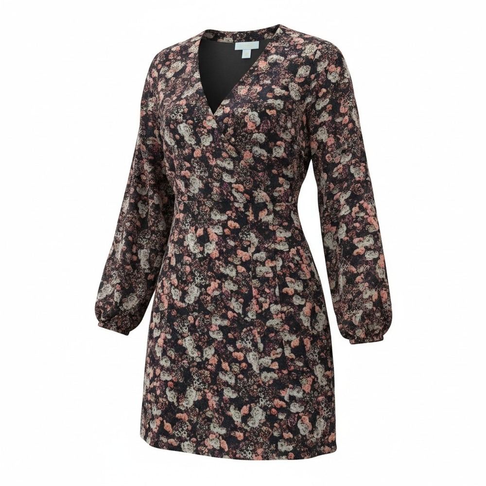 CeCe Floral Shift Dress Womens XS Multicolor Excellent V-Neck Scarf Detail